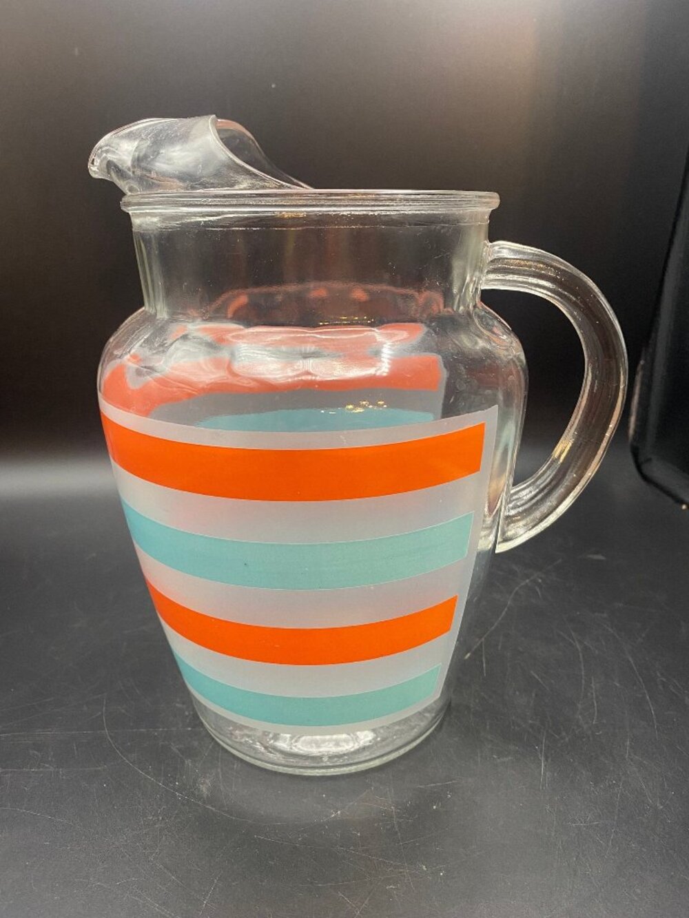 MCM Orange and Aqua Striped Pitcher